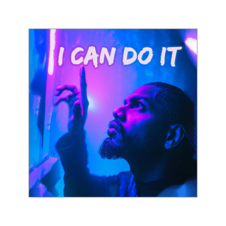 Reach Your Goals with Cinematic Square Vinyl Sticker: "I Can Do It" #size_2x2-inches