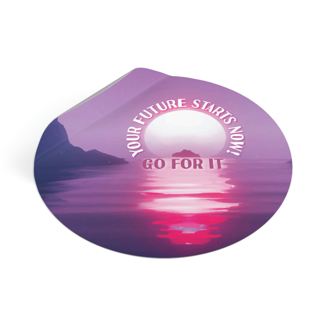 Your Future Starts Now! Buy This Synthwave-Style Round Vinyl Sticker and Go for It! #size_3x3-inches