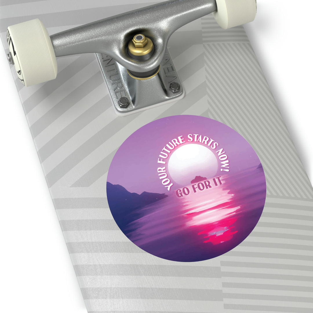 Your Future Starts Now! Buy This Synthwave-Style Round Vinyl Sticker and Go for It! #size_5x5-inches