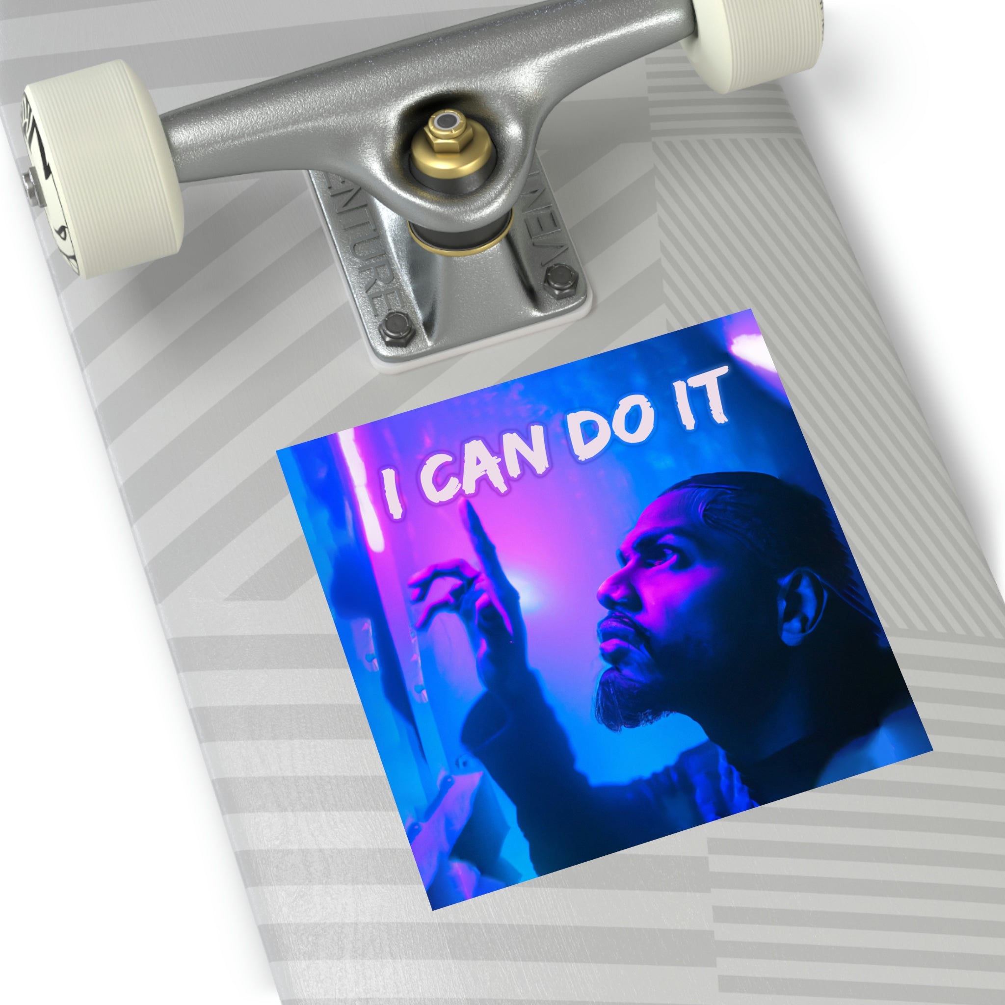 Reach Your Goals with Cinematic Square Vinyl Sticker: "I Can Do It" #size_5x5-inches