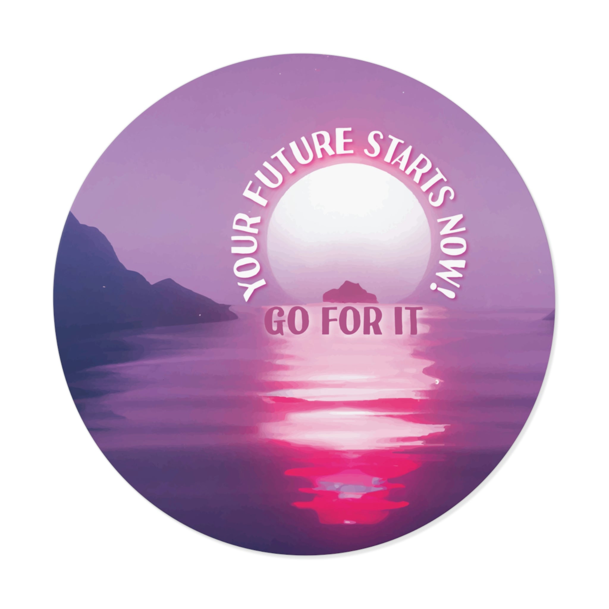 Your Future Starts Now! Buy This Synthwave-Style Round Vinyl Sticker and Go for It! #size_3x3-inches