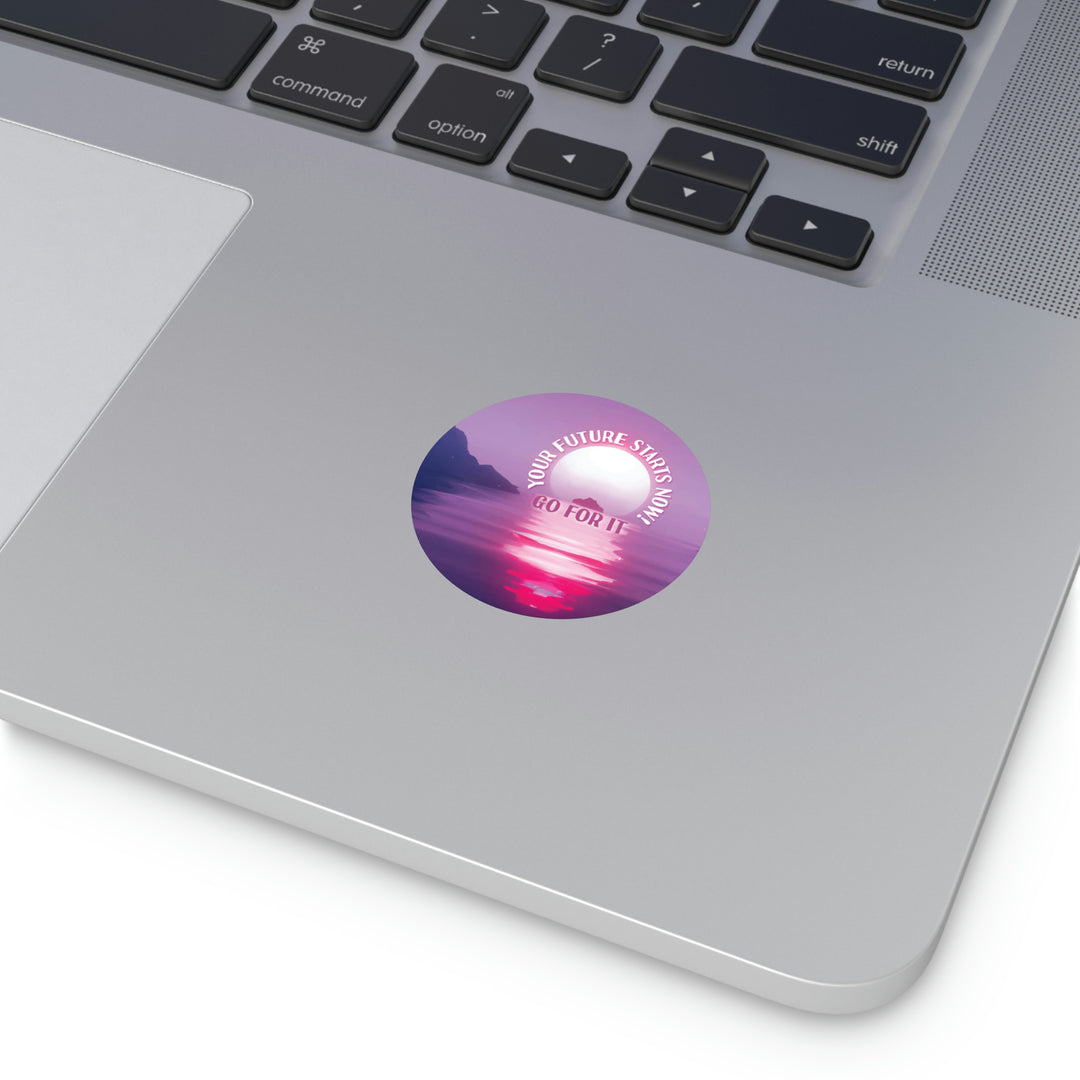 Your Future Starts Now! Buy This Synthwave-Style Round Vinyl Sticker and Go for It! #size_2x2-inches