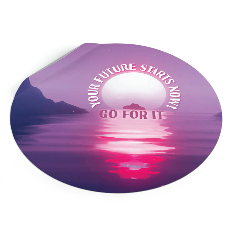 Your Future Starts Now! Buy This Synthwave-Style Round Vinyl Sticker and Go for It! #size_6x6-inches