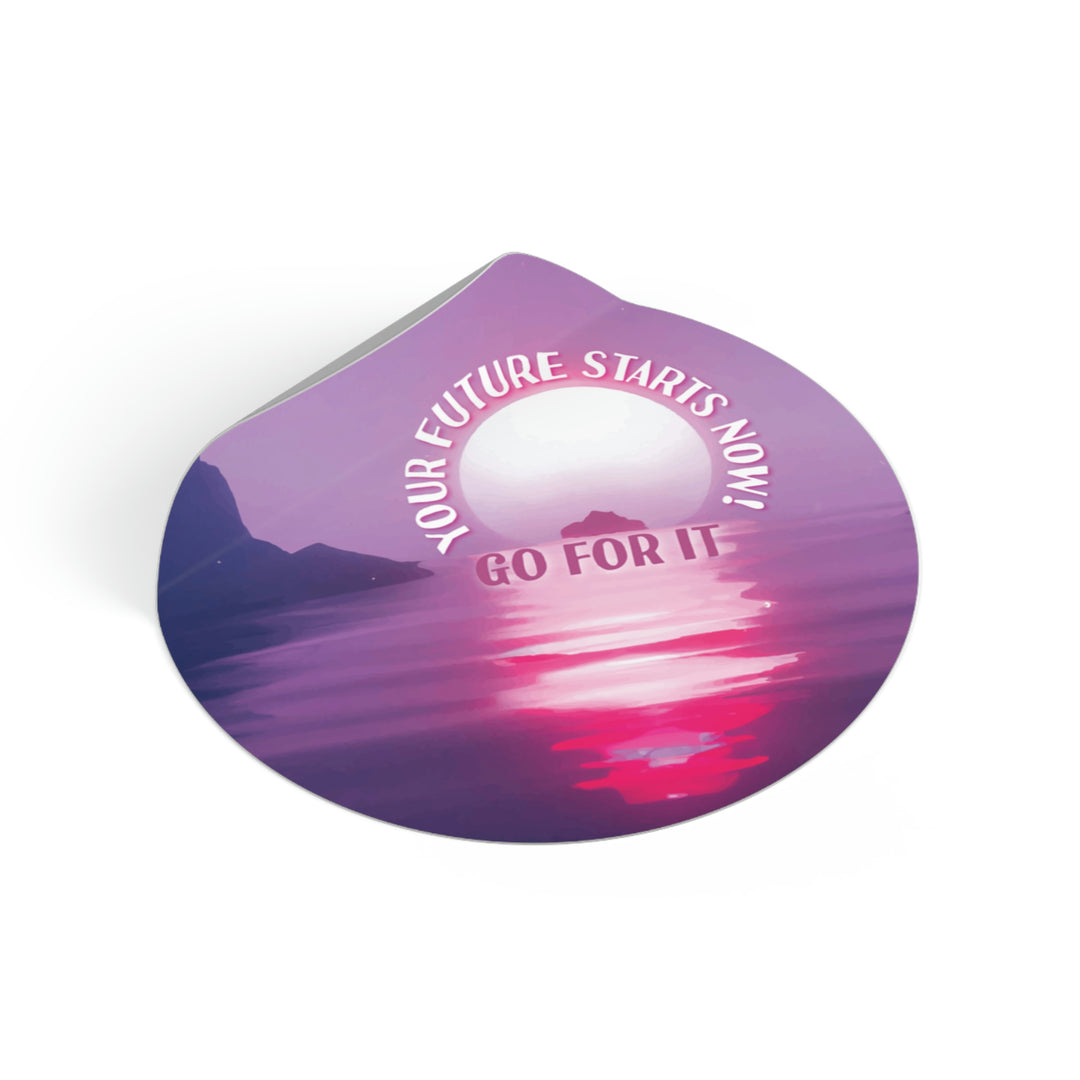 Your Future Starts Now! Buy This Synthwave-Style Round Vinyl Sticker and Go for It! #size_2x2-inches
