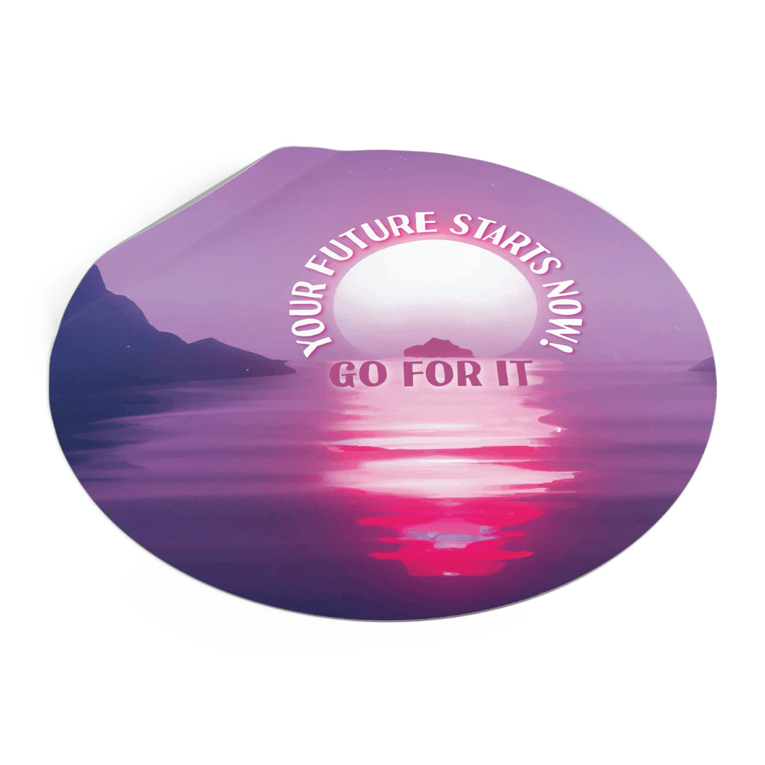 Your Future Starts Now! Buy This Synthwave-Style Round Vinyl Sticker and Go for It! #size_5x5-inches